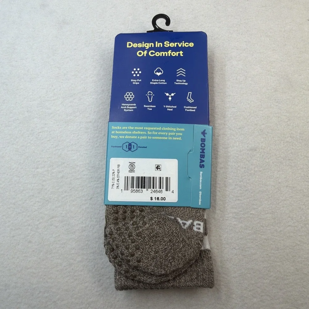 Bombas Half Calf Gripper Socks Cushion Dance Size Small Women's 4-7.5 NWT Brown
